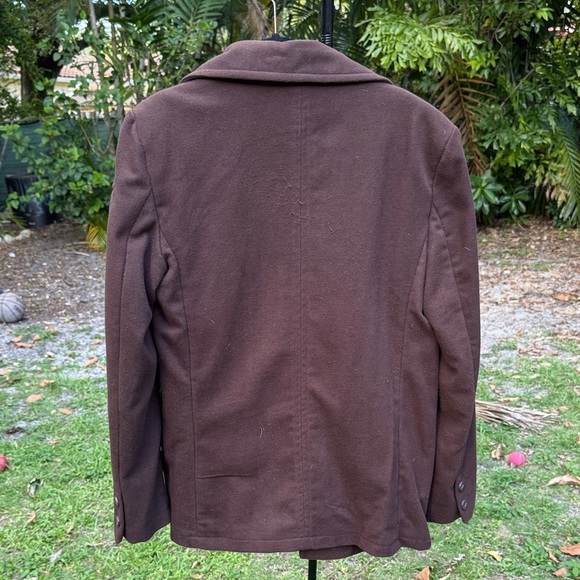 Elegant Brown Men's Pea Coat - Picture 4 of 5
